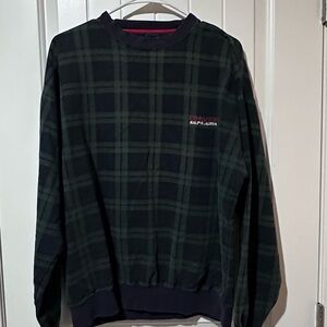 Vintage Chaps Ralph Lauren Green and Black Crewneck Sweater Large